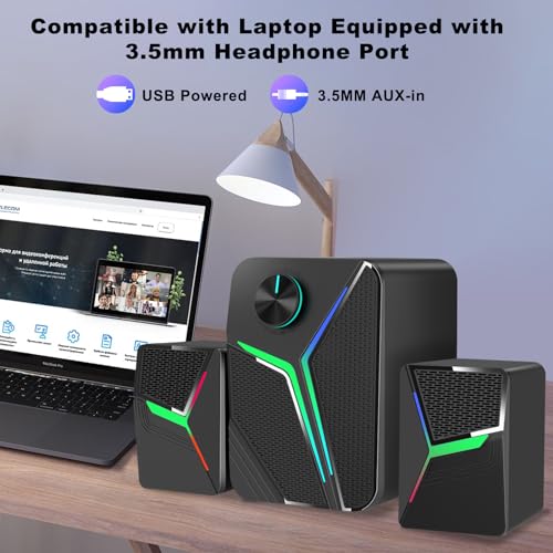 LENRUE 2.1 Computer Speakers for Desktop with Subwoofer, PC Speakers with Light,11W Stereo Desktop Speaker with Enhanced Bass,USB Powered Speaker with AUX-in for Laptop/Tablet/Monitor-N191