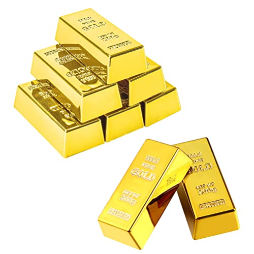 TOYANDONA 8 Pack Fake Gold Bars, Replica Gold Bullion Glittering Brick Decorations Bar Paperweight