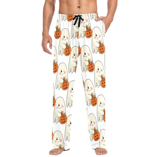 Spirits Pumpkin Men's Cotton Pajama Pants with Pockets and Drawstring Comfortable and Stylish,S