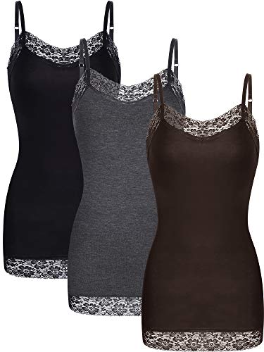Image of SATINIOR 3 Pcs Women Long Camisoles Lace Tank Tops Neck Cami Adjustable Spaghetti Strap Trim Lace Tank Top for Women Wearing