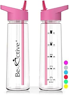 Be-Active Motivational 900ML Water Bottle | with Times to Drink | Straw | Hydrate | BPA Free | Tracker (Coral)