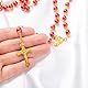 Calkkrer Katholischer Rosenkranz, Rosenkranz zur Kommunion mit Retro-Kreuz,Samt Geschenkbeutel Elegante Kreuz.Taufe Kommunion Hochzeit Kommunion Party(Rot)