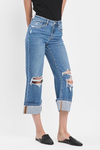 VERVET High Rise Cuffed Crop Wide Jeans V35933