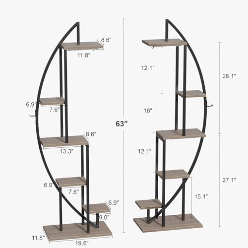 Image of BACEKOLL Plant Stand Indoor with Grow Lights, 6 Tiered Tall Plant Shelf, 63 inch Metal Plant Stand for Indoor Plants Multiple, Half-Moon Plant Rack Display Shelf, 2 Pcs Plant Holder for Living Room, Grey