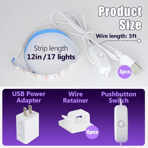 Image of 3Pcs Sewing Machine Light Strip with Pushbutton Dimmer, 12in Sewing Machine Lights Led Strip with 17LEDS, Daylight White Sewing Machine Light Fits All Sewing Machines