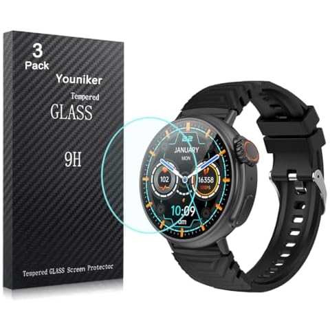 Youniker 3 Pack Compatible with MISIRUN GT88 1.52 inch Smartwatch Screen Protector Tempered Glass for DaFit GT88 1.52'' Smart Watch Screen Protectors Foils Glass Anti-Scratch Cover