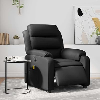 KHNLGFR Electric Massage Recliner Chair with 135 Degree Recline, Black Faux Leather Powered Recliner with 6 Vibration Massage Points and Side Pocket