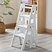 Drewniana drabina krzesło 4-stopniowe krzesło schodowe, składany stołek schodowy kryty drabina ławka na buty/stojak na kwiaty domowa kuchnia półka łazienkowa półka na książki, biała