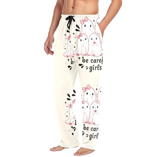 Four Careful Spirits Men's Cotton Pajama Pants with Pockets and Drawstring Comfortable and Stylish,S4