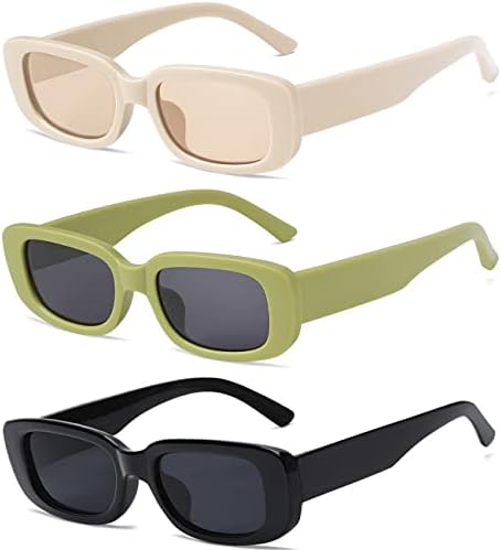 Tskestvy 3 Pack Women’s Rectangle Sunglasses Retro Trendy Square Vintage Glasses Pack 90s Y2K Aesthetic Accessories (L)