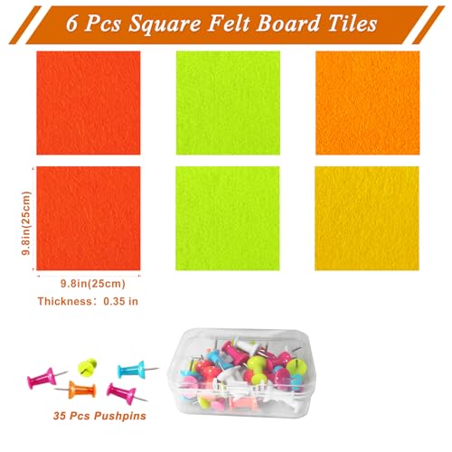 HULAVO Square Felt Cork Bulletin Board Tiles, Self Adhesive DIY Felt Pin Board for Wall 30" x 20" with 35 Pushpins for Office School Home Wall Decor Stickers Memos Photos Display (Gradual Orange) — view 4