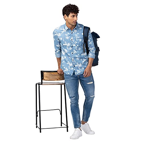 Image of Spykar Cotton Blend Full Sleeves Printed Slim Fit Shirt for Men