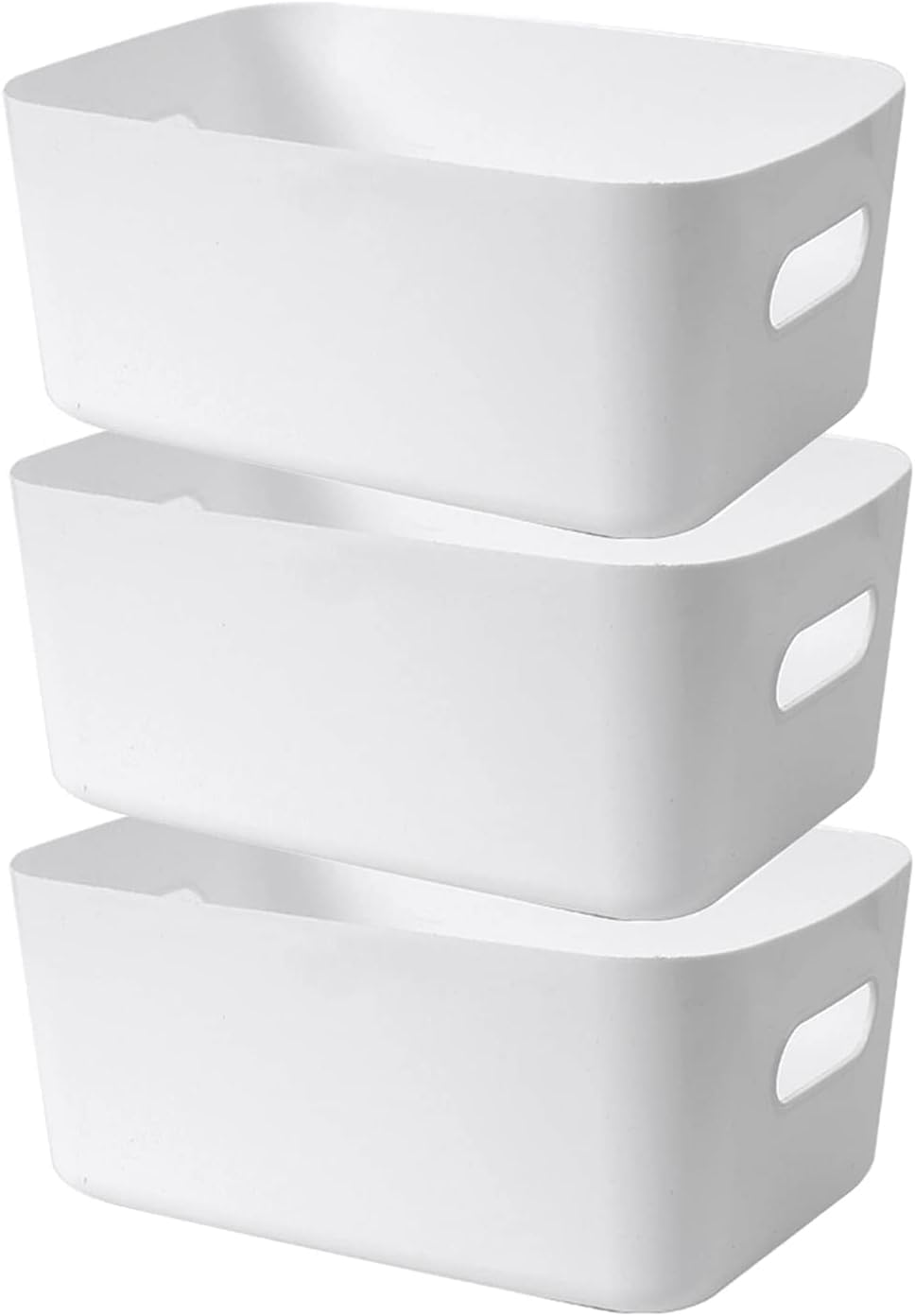 ANTOLE3 Pack Small Cabinet Cupboard Storage Organizer Bin Box Basket Pantry Durable and Stylish Storage Basket for Plastic Storage Container Under Bed,Under Sink Bathroom Organizer (White)