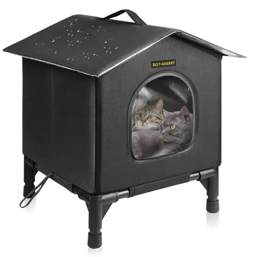 Rest-Eazzzy Cat House for Indoor and Outdoor Cats in Summer Waterproof Fully Insulated Shelter for Stray and Feral Cats Great for Cat Houses for Outdoor and Cat Beds for Indoor Cats (Black Small)