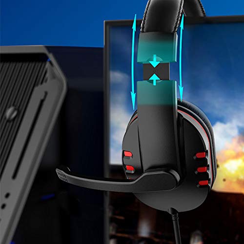 Gaming Headset Compatible with Laptop, PC, PS4, Xbox One Controller, SourceTon Noise Isolating Over Ear Headphone with Microphone and Volume Control, Soft Memory Earmuffs – Black + Red