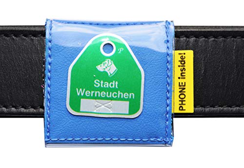 josi.li Halsbandtasche Geschirrtasche für Hundemarken bis 43mm, hochwertiges wasserfestes Kunstleder in 15 Farben, Extras (blau) Cover