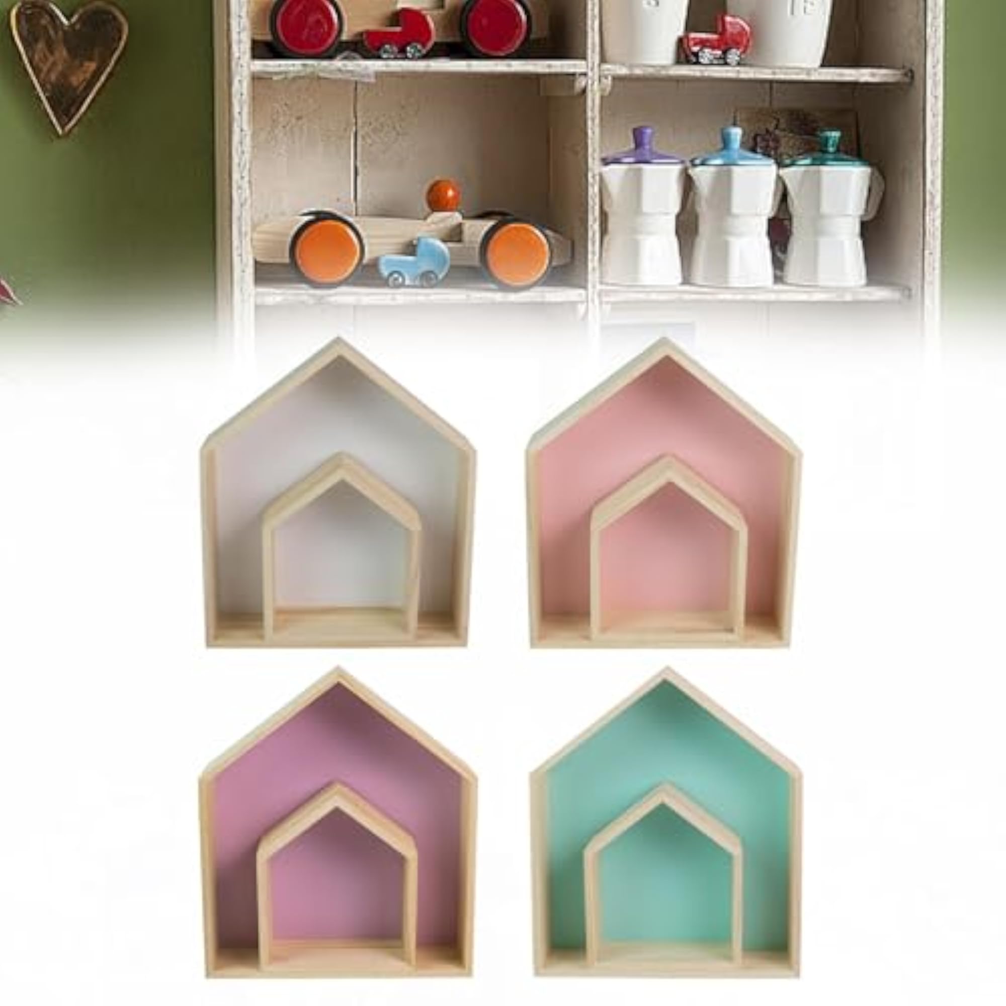 2 Pieces Wall Storage Shelves House Shaped Home Decoration