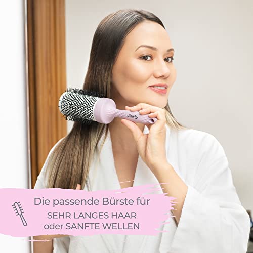 Foto von Ninabella Bio Rundbürste Groß 52mm | Volumen Haarbürste zum professionellen Stylen Föhnen Glätten Ihrer Haare | Ionen Rundhaarbürste aus Keramik Aluminium | Runde Nylonbürste Pink
