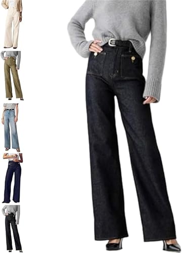 Saratily Jeans, Saratily Pants, Tummy Control Cropped Wide-Leg Jeans with Pocket, Cropped Wide Leg Jeans for Women
