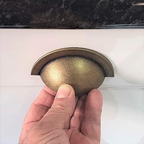 French Furniture Fittings Set of 6 Kitchen Cup Handles in Deep Antique Brass Finish - Image 5