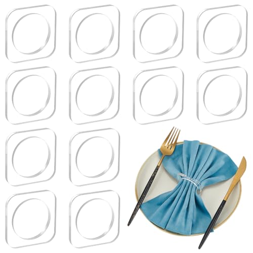 PH PandaHall 20pcs Acrylic Napkin Rings Clear Napkin Ring Holders Bulk 1.9 inch Square Napkins Holders Napkins Rings Adornment Serviette Ring for Wedding Party Dining Table Banquet Decor