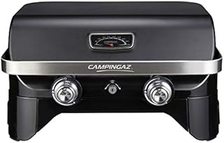 Campingaz 2100 LX Attitude 2100 LX Gas Grill, Portable Table Top Grill, 2 Steel Burners, 5 kW Power, Camping Gas Barbecue with Lid, Thermometer, Grill Grid and Plancha, Black 65 x 69 x 73cm