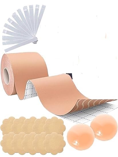 Boobs Tape & Nipple Covers Combo | 1 Pc Breast Lift Tape, 10 Pc Disposable Nipple Covers, 36 Pc Body Double-Sided Tape, 1 Pair Silicone Nipple Covers | Invisible & Skin-Friendly-image-7