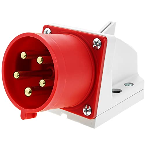 BeMatik - Base de Enchufe Industrial CETAC 90º Macho 3P+T+N 32A 380V IP44 de Superficie