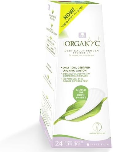 Organyc 100% Certified Organic Cotton Inside and Out Tanga Thong Panty Liners, Ultra Thin Liners for Women, Light Flow, 24 Count