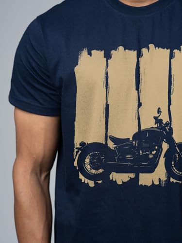 Image of T-Shirt for Men - 100% Cotton Ladakh Motorcycle Rider Half Sleeve Round Neck Graphic Print | Regular & Oversized Fit | 180 /220 GSM | S-5XL | Black, Navy Blue, Olive, Red, White