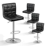 SUPER DEAL Set of 4 Bar Stools for Kitchen, Modern PU Leather Swivel Adjustable Counter Height Swivel Stool with Square Back (4, Black)