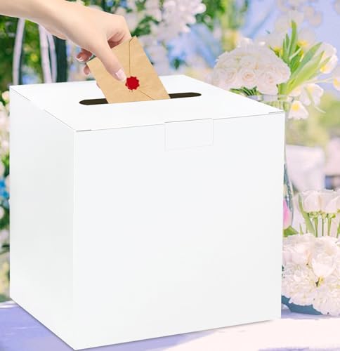 Image of SietDESEO White Card Box for Party Large Gift Card Box Holder 9.8 inch x 9.8 inch Money Cards Box Diy Card Box for Wedding Reception Baby Shower Birthday Cards Box Holder