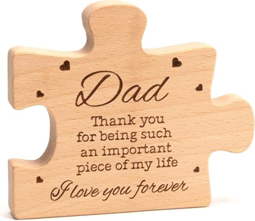 Engraved Solid Natural Wooden Block Dad Puzzle Piece Gift, Fathers Day...