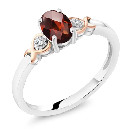 Gem Stone King 925 Sterling Silver and 10K Rose Gold 7X5MM Oval Gemstone Birthstone and Diamond Accent Engagement Ring | Wedding Anniversary Promise Ring For Women | Available In Size 5-9
