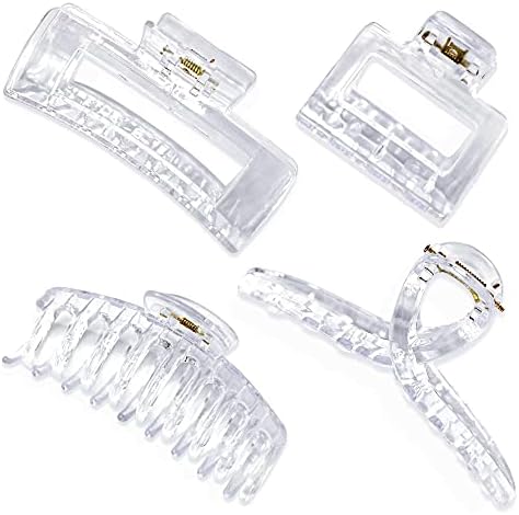 CHAOBANG 4 pcs Transparent Hair Clips 4.33Inch for Thick/Fine/Thin Hair Women Girls, Strong Hold Teeth Interlocking Women's Large and Small Hair Clips (Transparent hair clips)