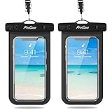 ProCase [2個セット]スマホ防水ケース IPX8認定 携帯電話 お風呂 海 プール 温泉 首掛け式 ドライバッグ 登山 お釣り 適用端末：iPhone 17 16 15 13 12 11 Mini Pro Max XS XR 8 Android - ブラック