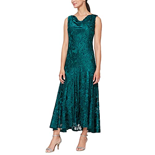 Image of Alex Evenings Women's Formal Sleeveless Cowl Neck Floral Print Gown with Shawl, Wedding Guest, Mother of The Bride Dress