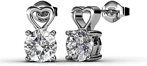 Cate & Chloe Marian 18k White Gold-Plated Heart Stud Earrings with Round Cut Simulated Diamond Crystals, Wedding Jewelry for Women, Gift for Mother's Day, Anniversary, Birthday