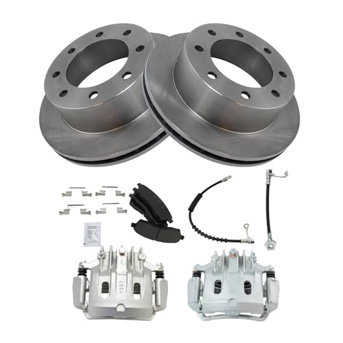 Image of TRQ Brake Pad, Caliper, Hose, & Rotor Kit Ceramic Compatible with 2000 Ford Excursion F-350 Super Duty