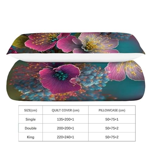 Housse de couette fermeture éclair fleurs roses lit enfant microfibre douce