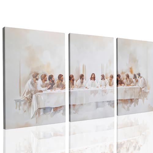 UCRAASDEB Framed The Last Supper Wall Art, Set of 3 Christian Canvas Wall Art Leonardo da Vinci Classic Art Pictures Christ Jesus Poster Print Wall Decor for Church Bedoom Prayer Room 16'' x 12''