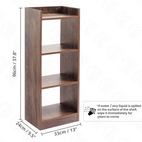 Image of ABOUT SPACE Book Shelf for Home - 3 Tier Cube Book Shelves Engineered Wood Open Book Rack for Study Room, Book Organizer Stand for Library, Bedroom, Living Room, Office (L 33 x B 24 x H 96cm - Walnut)