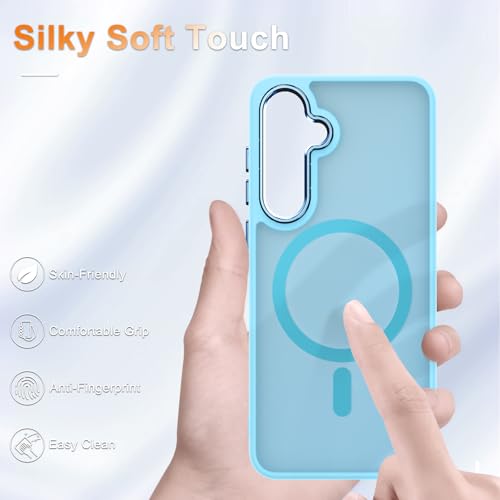 Image of for Samsung Galaxy S25+ Plus Case, Matte Magnetic Phone Case with 1 Screen Protector, Support for Magsafe, Translucent Frosted Shockproof Protective Cover for Samsung Galaxy S25+ Plus, Light Blue