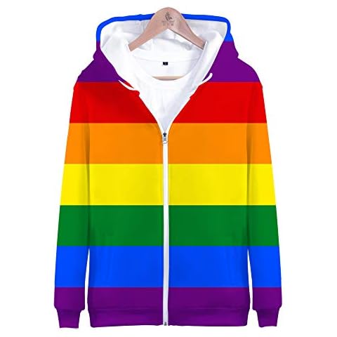 APHT Unisex LGBT Sweater Coat Sweatshirt Tee Autumn Winter Mens 3D Printed Rainbow Pullover Long Sleeve Sweatshirt Jacket Pullover Hoodie Cover