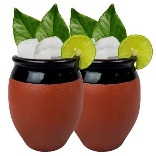 Cantaritos De Barro Mexicanos Jarritos Set Of Two Glazed 13.5 Oz Clay Cups Tequila Gifts Margarita Glasses Fiesta Taco Tuesday Fun Colors 5 de Mayo