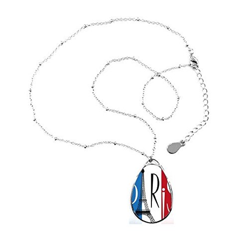 Collier pendentif teardrop drapeau France avec illustration de haut-lieu touristique