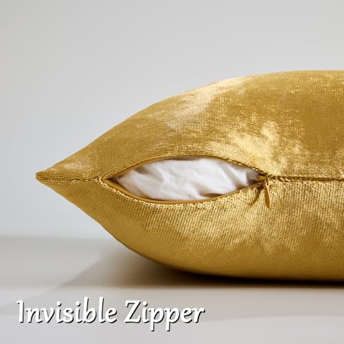 GIGIZAZA Gold Velvet Decorative Throw Pillow Covers,18x18 Pillow Covers for Couch Sofa Bed 2 Pack Soft Cushion Covers