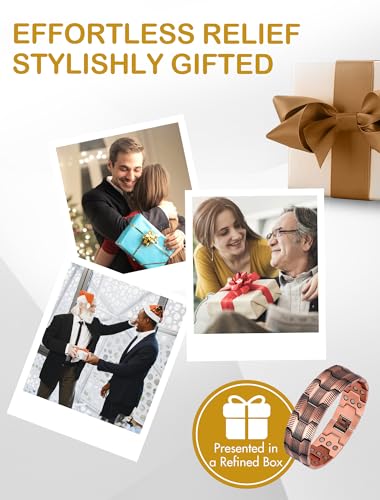 image for Feraco 3X Strength Copper Bracelets for Men Magnetic Bracelet with 3 R