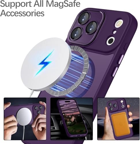 Image of Elzzi Magnetic Magsafe for iPhone 17 Pro Max Case (Compatible with MagSafe) Slim Translucent Matte Shockproof with Anti-Fingerprint Phone Case - Deep Purple