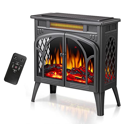 Antarctic Star 1500W Infrared Electric Fireplace Stove Heater with Remote - Portable, Adjustable Brightness, Overheating Protection, ETL Certified, Grey